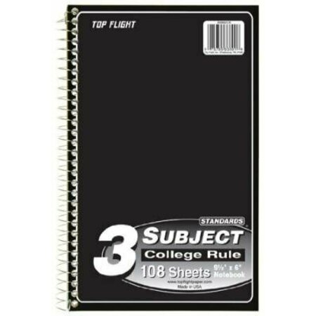 TOP FLIGHT 3 Subject College Ruled Notebook, 9.5 x 6 644145